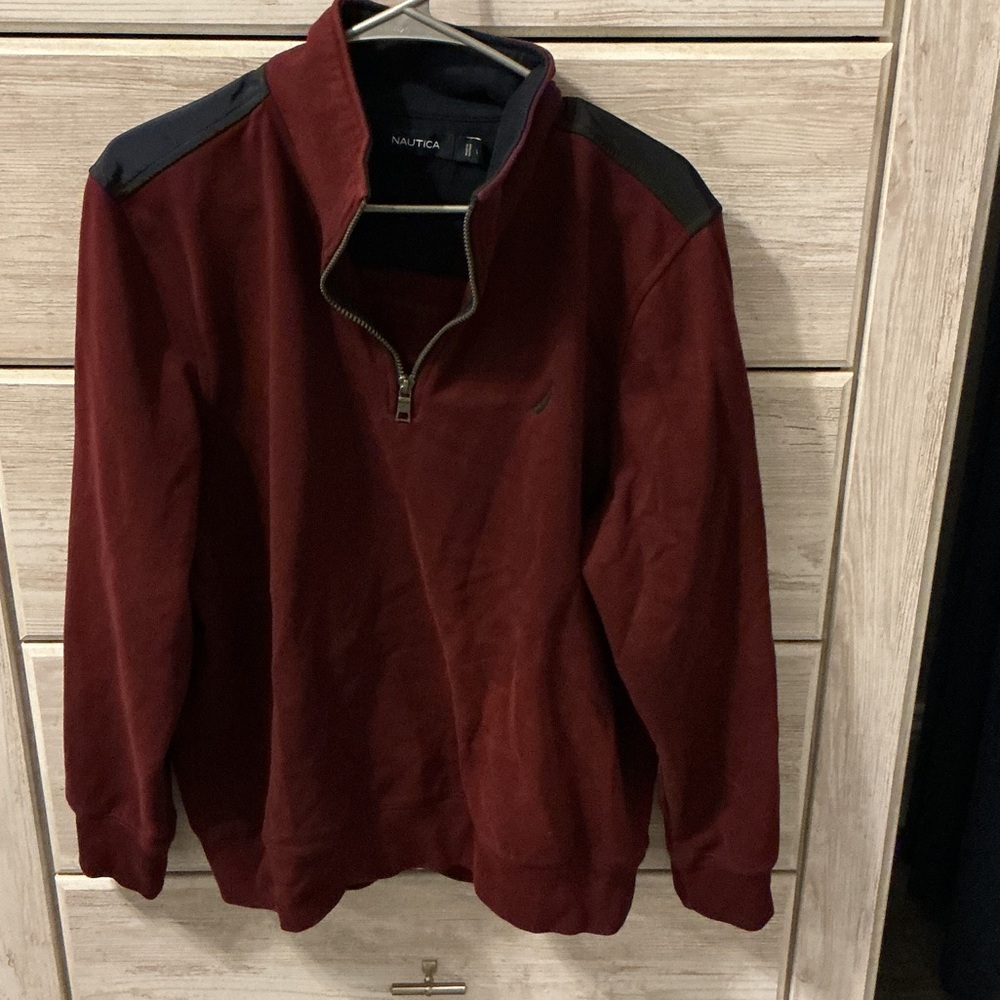 Nautica Men's Maroon and Black Zip-Up polar fleece